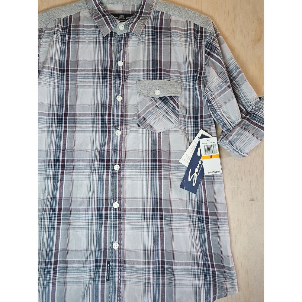Seven7 Mens Ash Grey‎ Plaid Button Down Shirt Long Sleeve Cotton Small SNS7834 - Picture 5 of 16